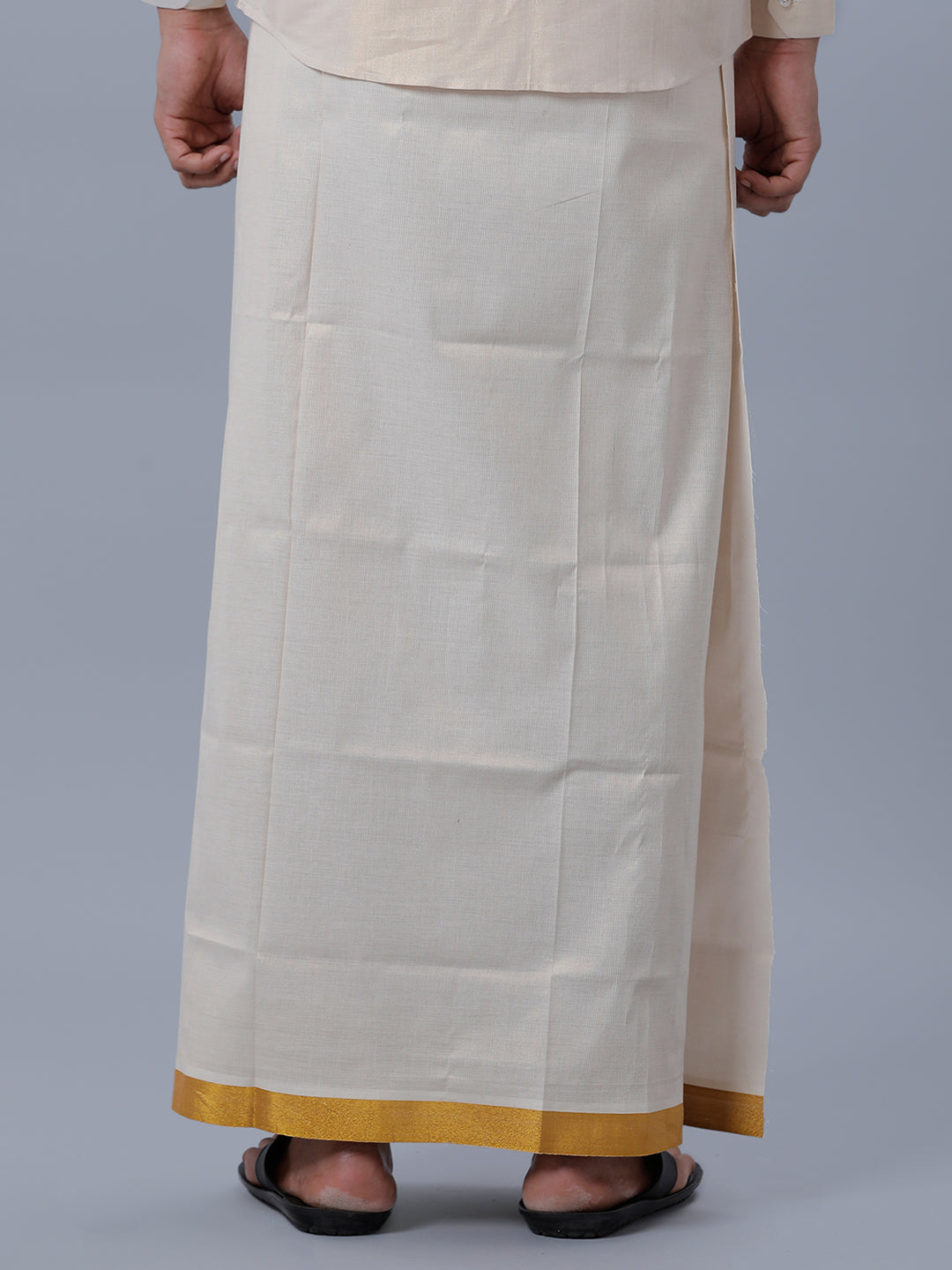 Mens Cotton Single Gold Colour with Jari Border Dhoti Primacy Gold-Back view