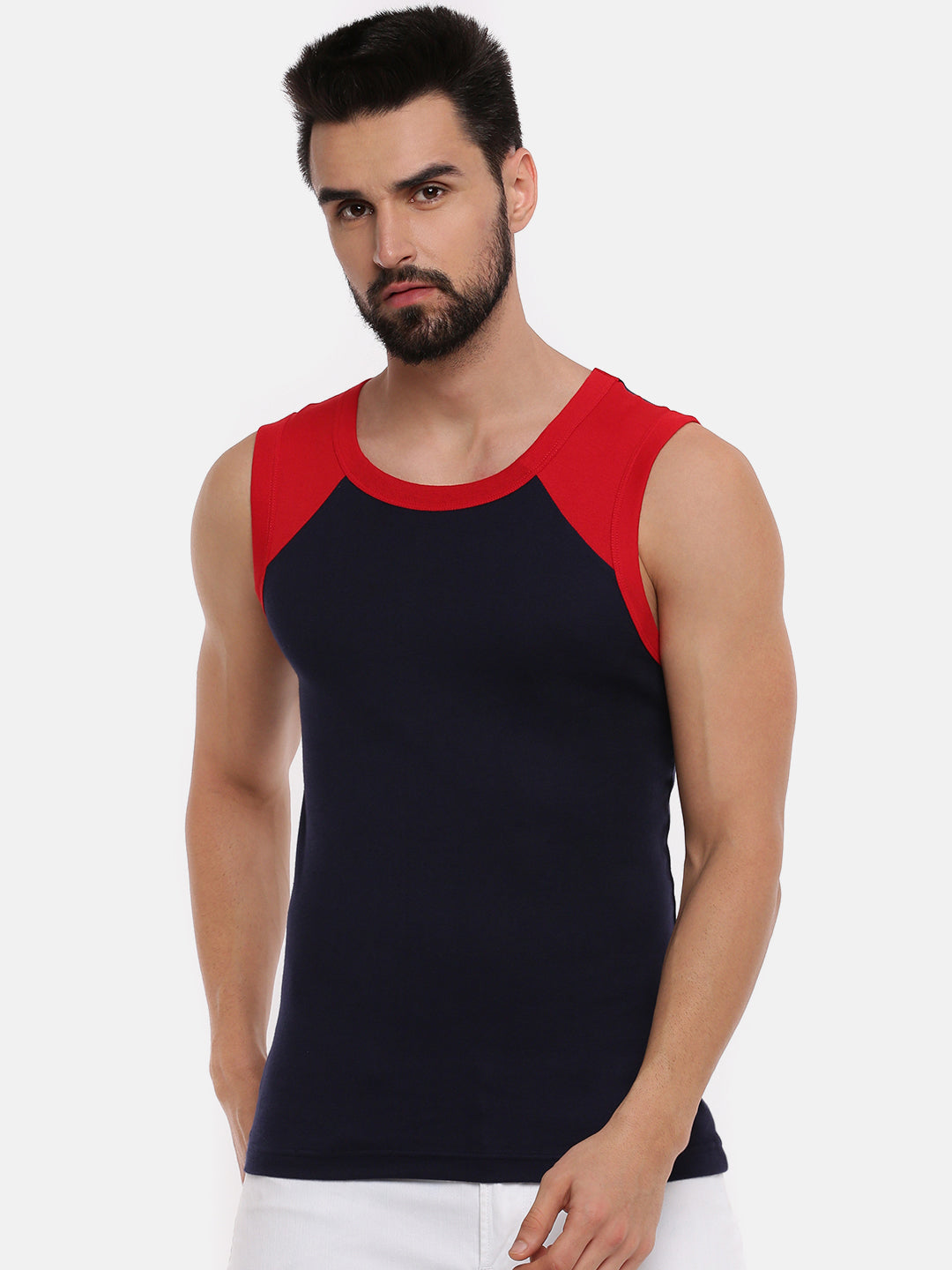 Buy RAMRAJ COTTON Mens Cotton Assorted Solid Archery 5001 Vest Pack of 3  (Red_1-S) at