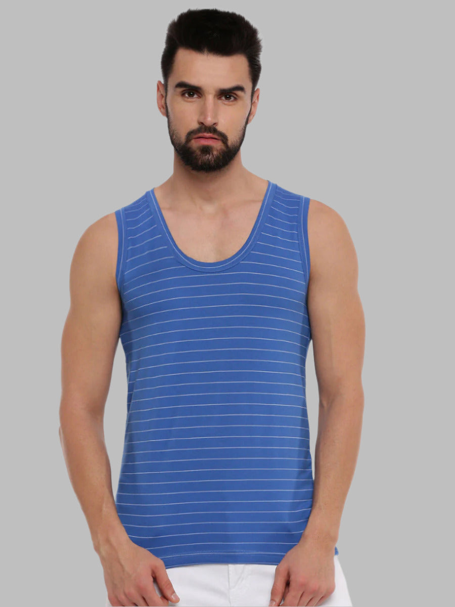 Combed Cotton Colour Win Striped Banian ( 2 Pcs Pack )-Blue
