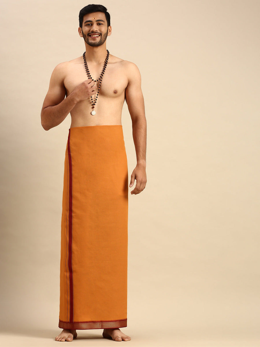 Mens Color Dhoti with Fancy Border Brindhavan Kavi-Front view