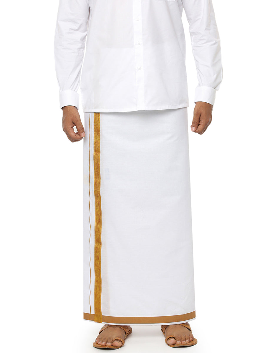 Mens Single Dhoti with Fancy Border Holy Wind Gold