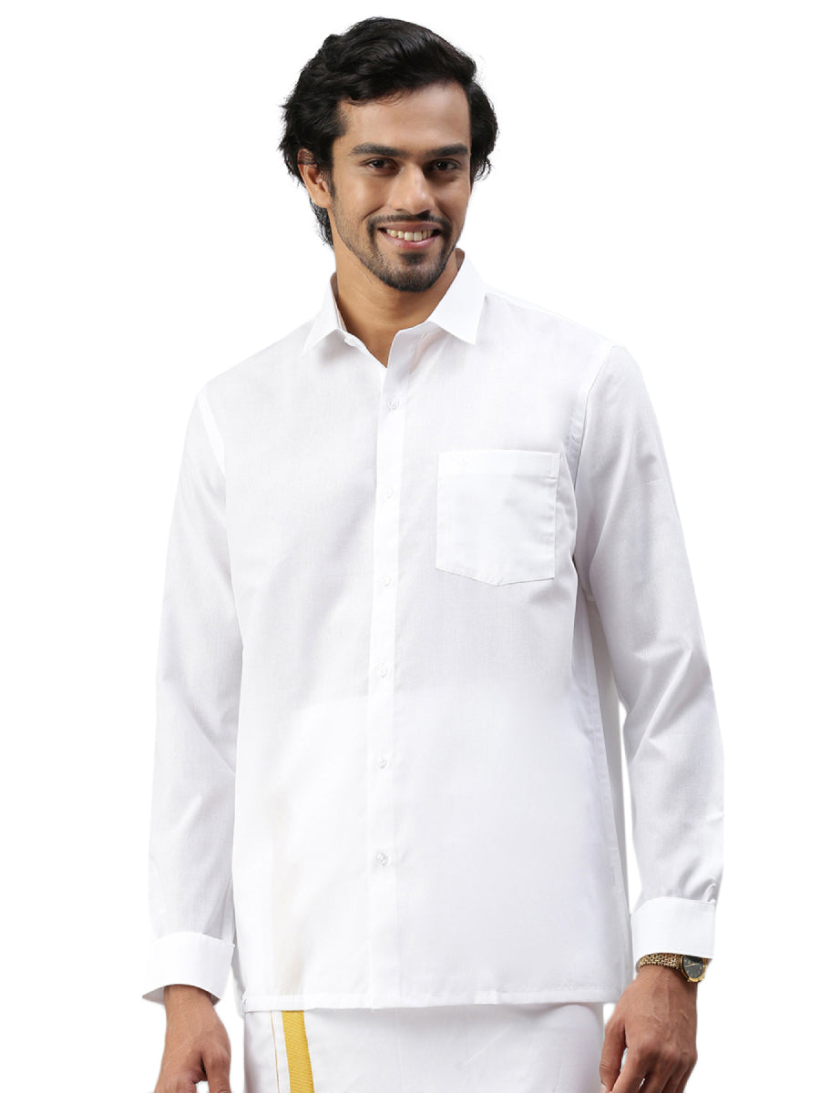 Mens Cotton Mixed Full Sleeves White Shirt Samrat