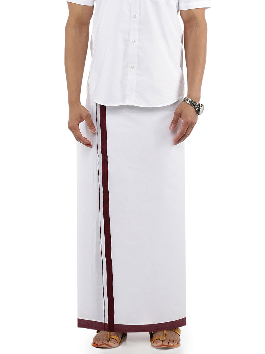 Men Cotton Blend Single Layer White Dhoti with Big Border 01