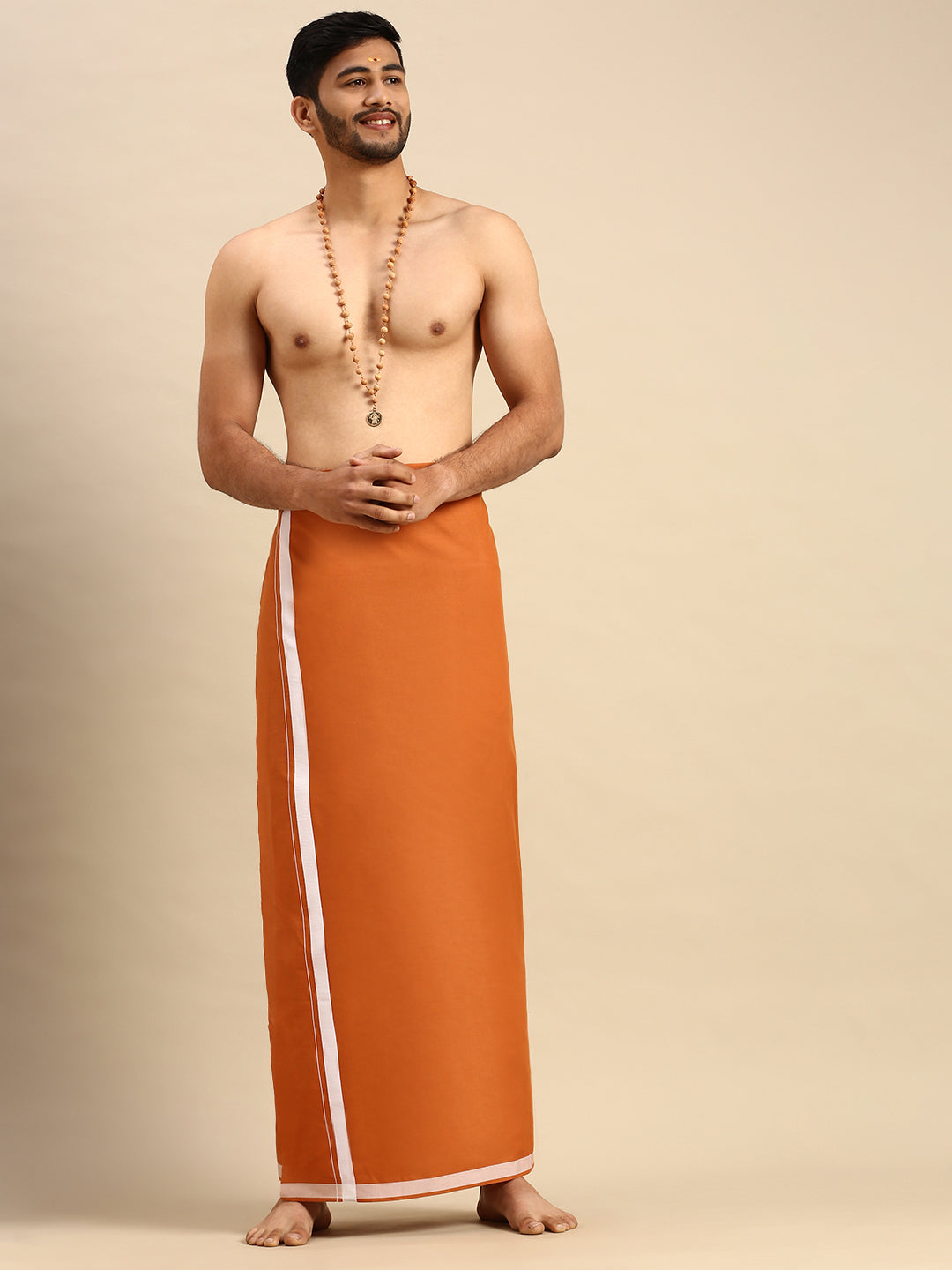 Men Cotton Blend Single Layer Kaavi Dhoti with Big Border Rishi