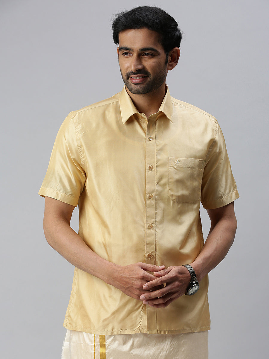 Buy Mens Pure Silk Half Sleeves Shirt - Dark Cream