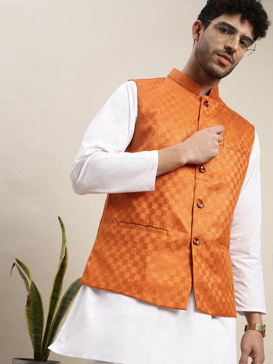 Mens Ethnic Jacket Orange DD7-Front view