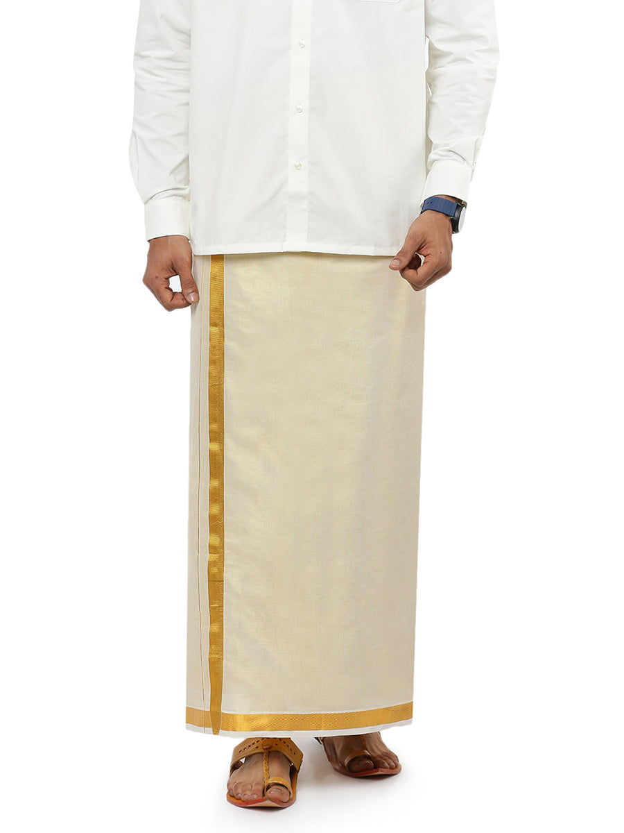 Mens Single Dhoti with Gold Jari Tissue Grand 1" Dhoti