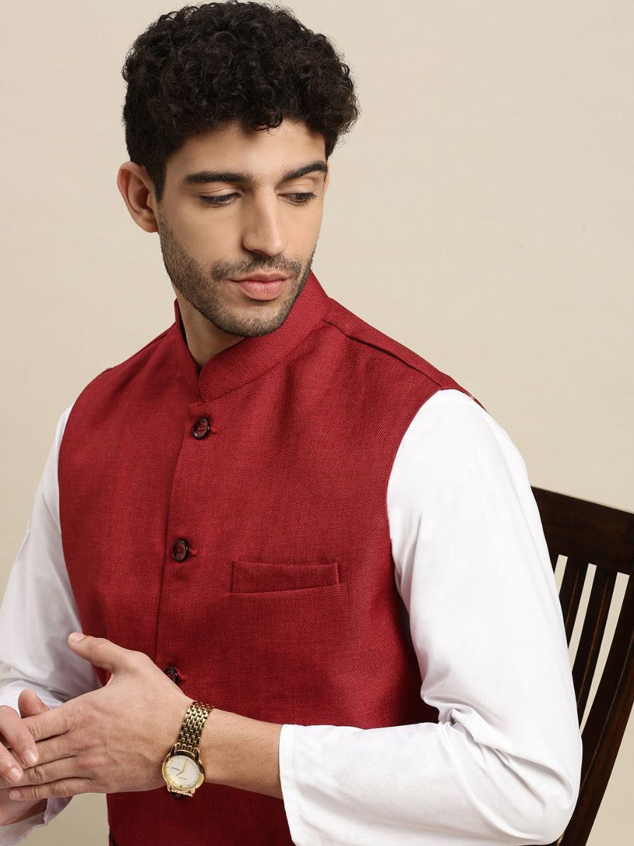 Mens Nehru Jacket Maroon  DB1-Front view