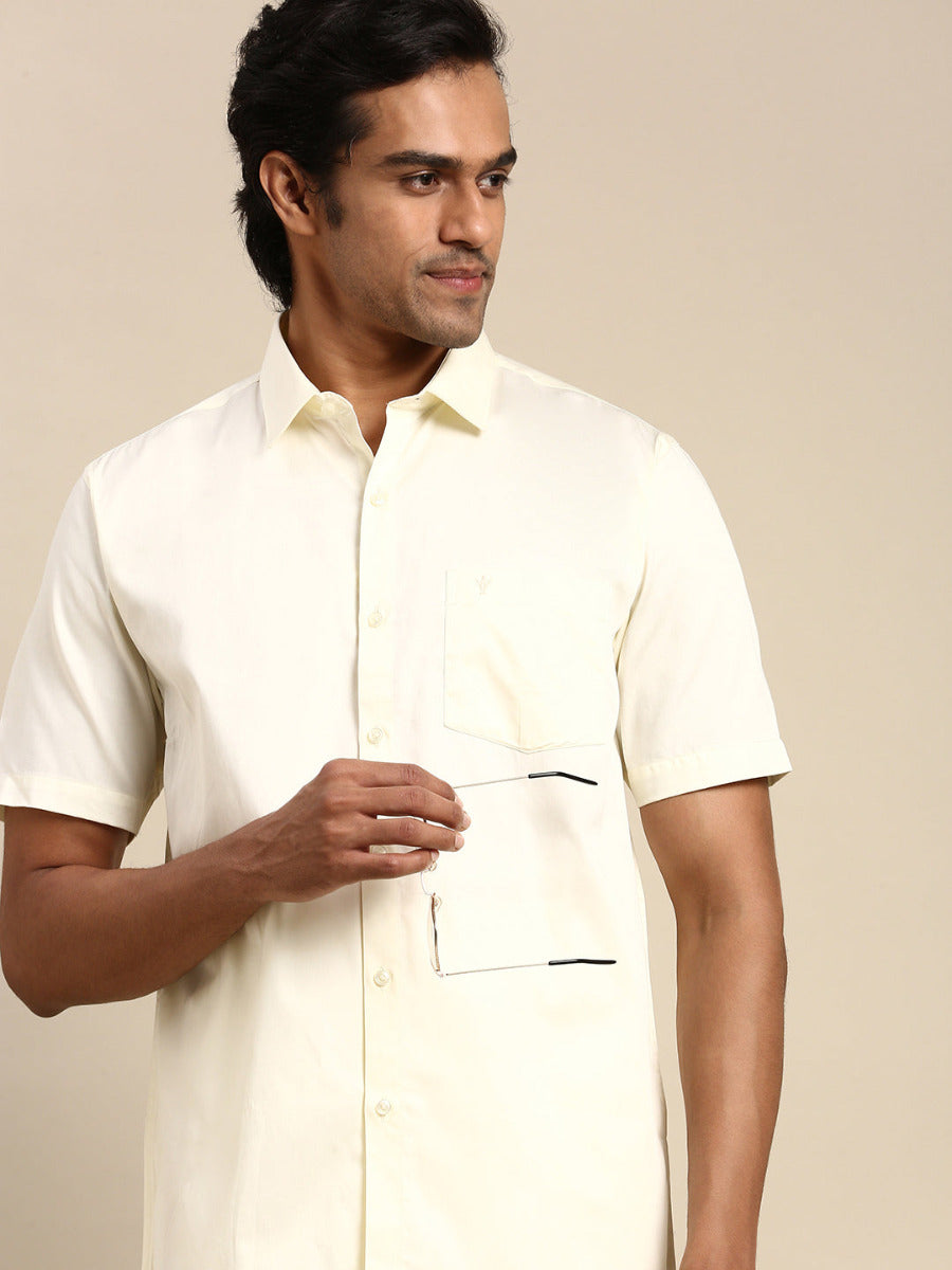 Mens Cotton Cream Shirt Half Sleeves Mangalyam
