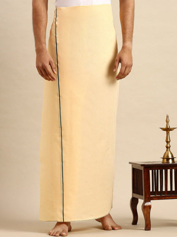 Men 100% Cotton Single Layer Light Sandal Dhoti with Assorted Small Border Sudhan