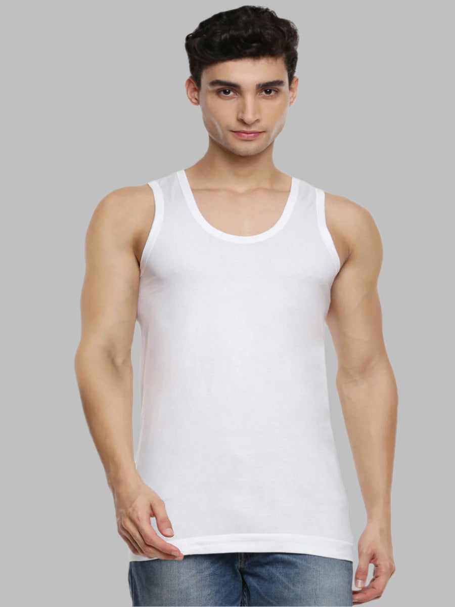 Mens Fine Cotton White Banian RN Rise Up (2 Pcs Pack)