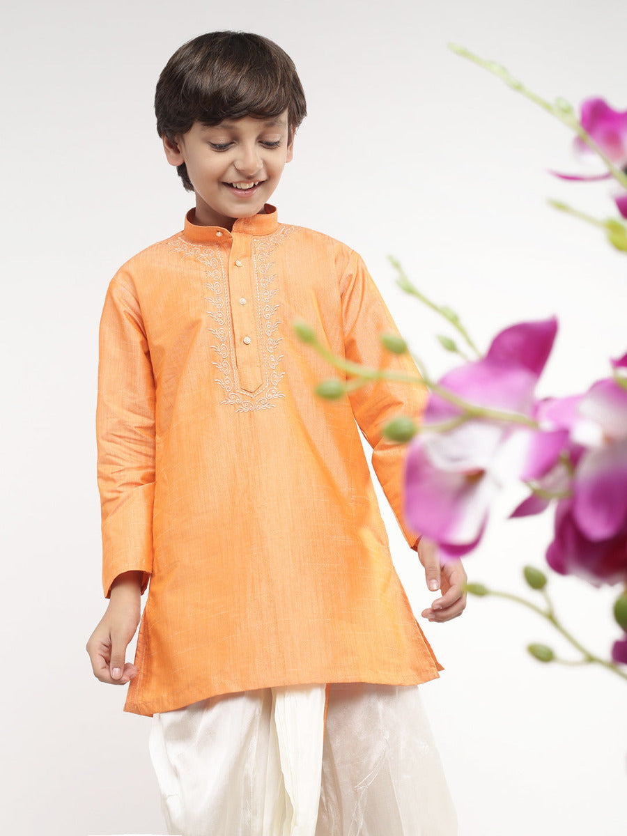 Boys Matching Kurta & Panchakacham Joy Set Orange VB4-Front alternative view