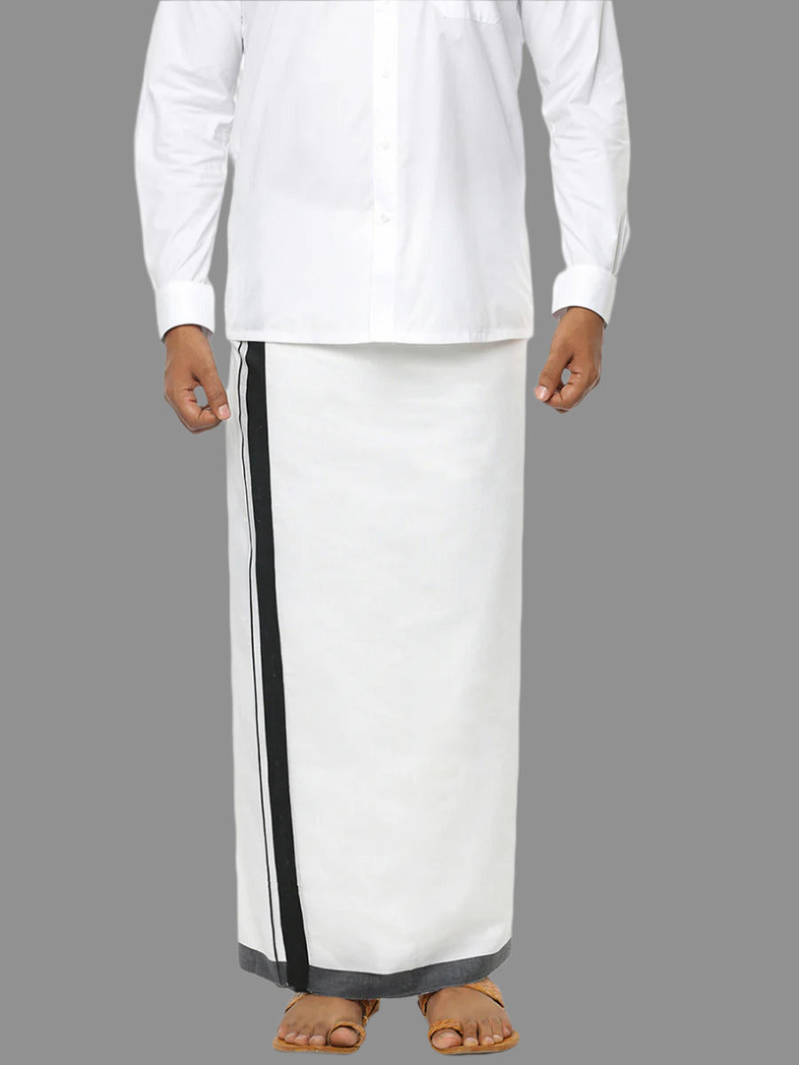 Mens Double Dhoti White with Fancy Border Panchami Spl Black