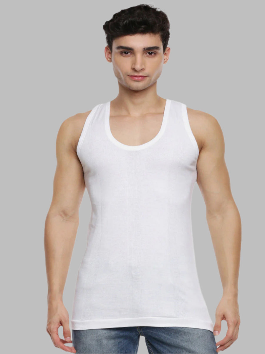 Mens Soft Fine Cotton Jersy White Banian RN Compact (2 PCs Pack)