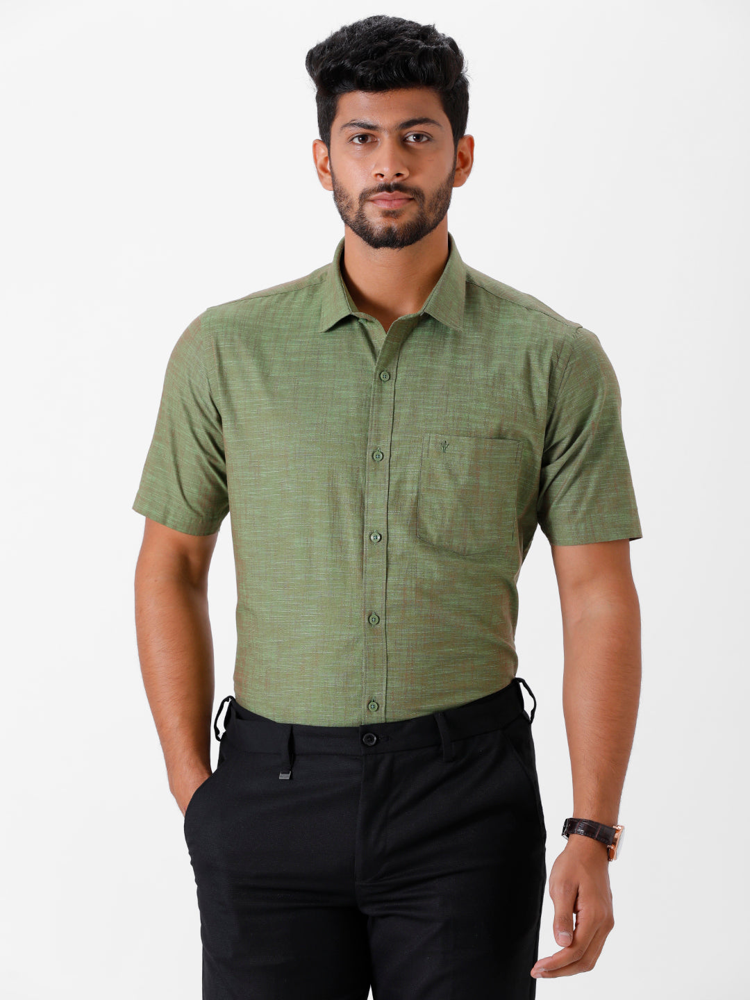 Mens Formal Shirt Half Sleeves Green CL2 GT19