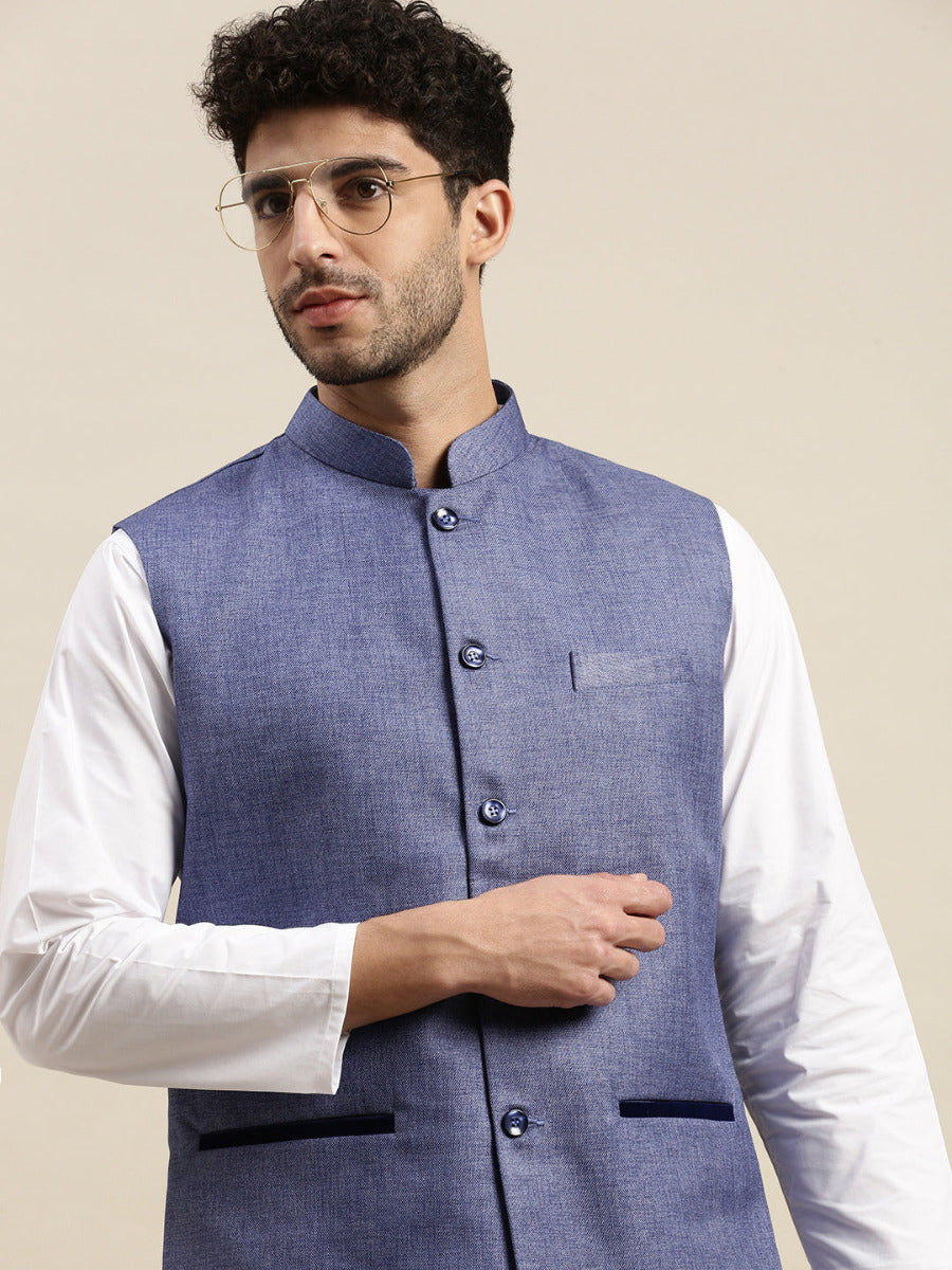 Mens Nehru Jacket Blue DB2-Front view