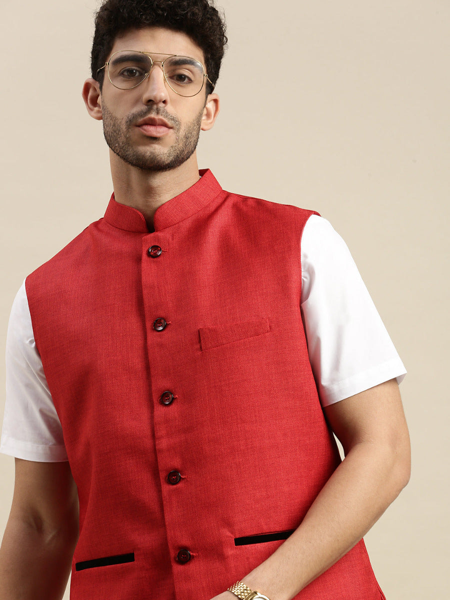 Mens Ethnic Jacket Red DB7-Side view