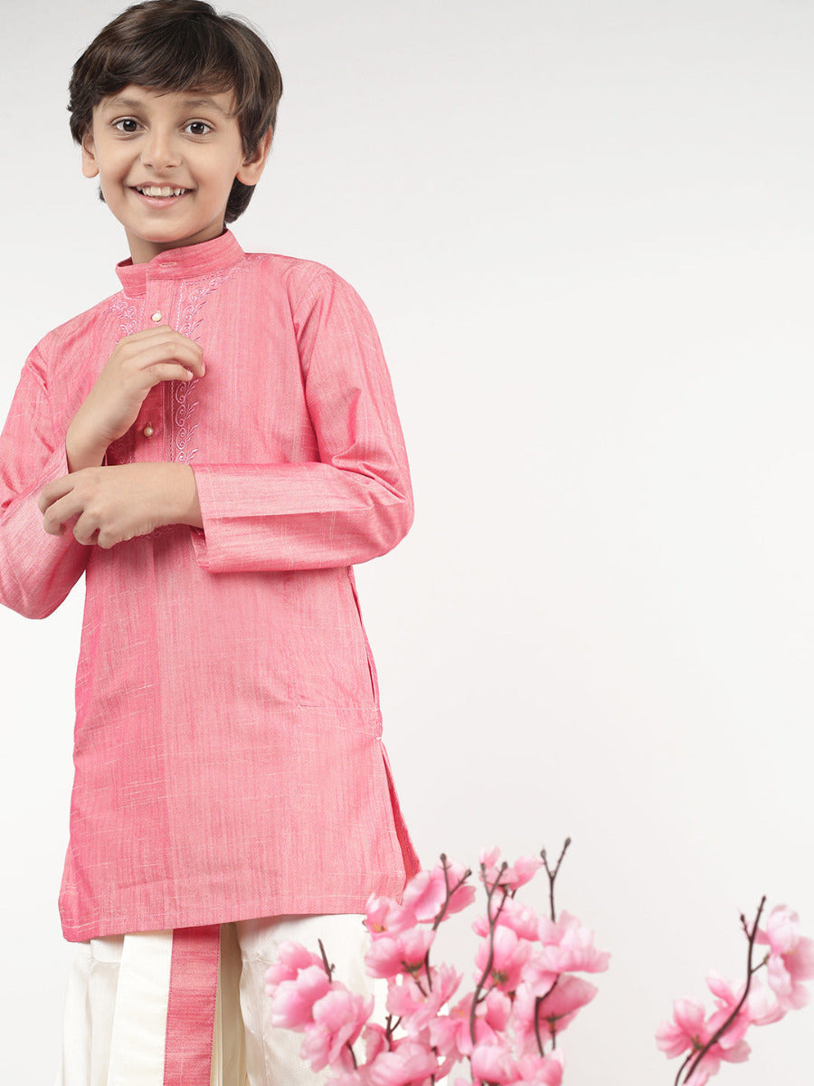 Boys Matching Kurta & Panchakacham Joy Set Pink VB3-Front view one