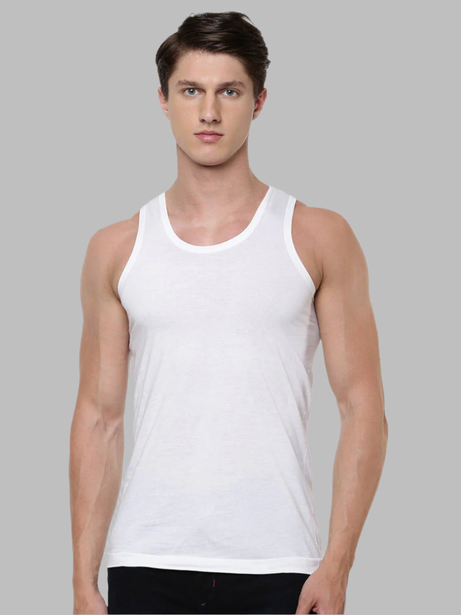 Men 100 % Combed Cotton White Vest RN Plus Size Rise Up(Pack of 2)
