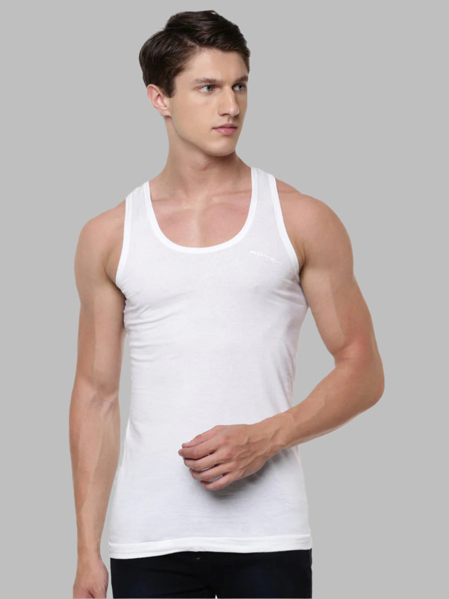Mens Fine Cotton White Banian RN Romex Value Pack