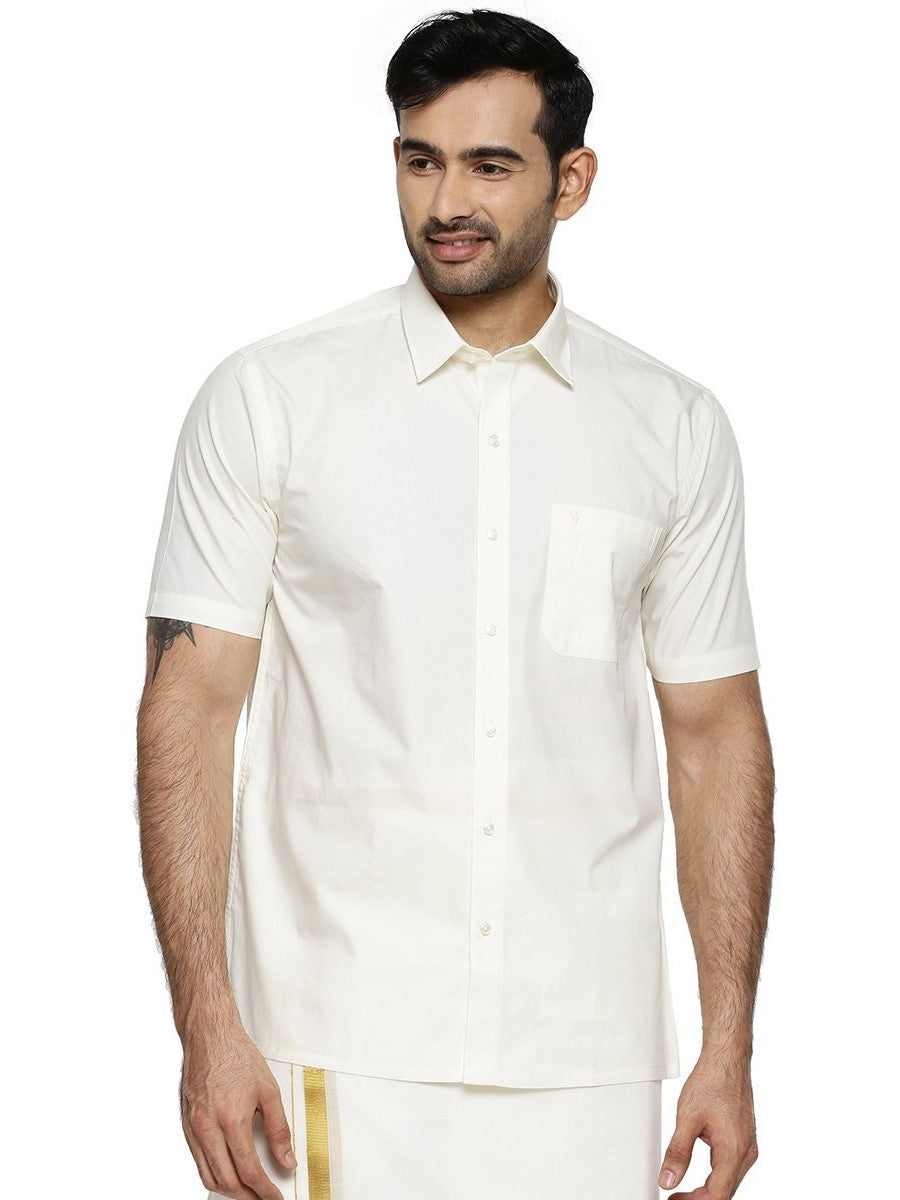 Mens Cotton Cream Shirt Half Sleeves Sammantham