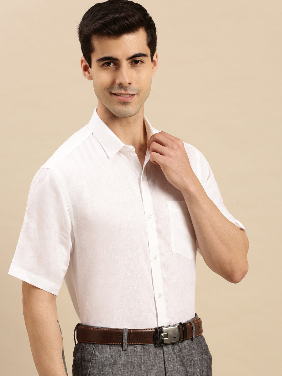 Mens Smart Fit 100% Cotton White Shirt Half Sleeves White Trend