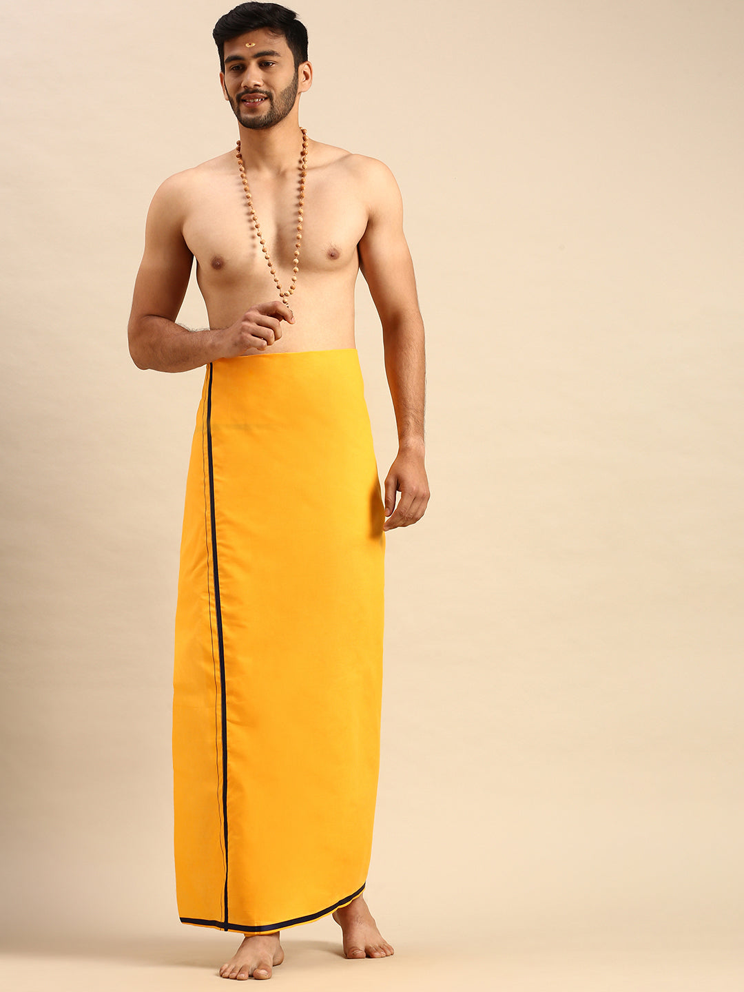 Mens Devotional Dhoti with Big Border Grade Mango-Front view