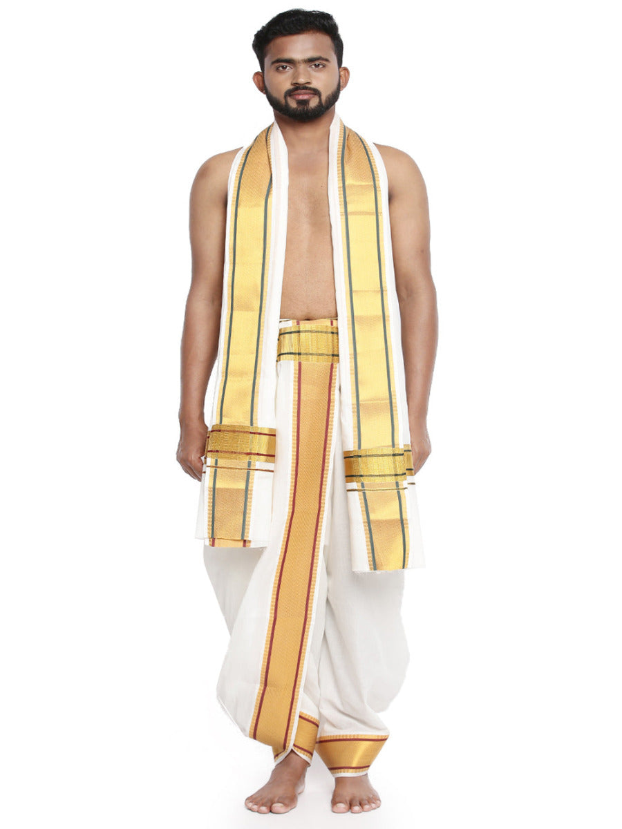Mens Panchakacham Dhoti with Angavasthram Poornakumbam Fancy