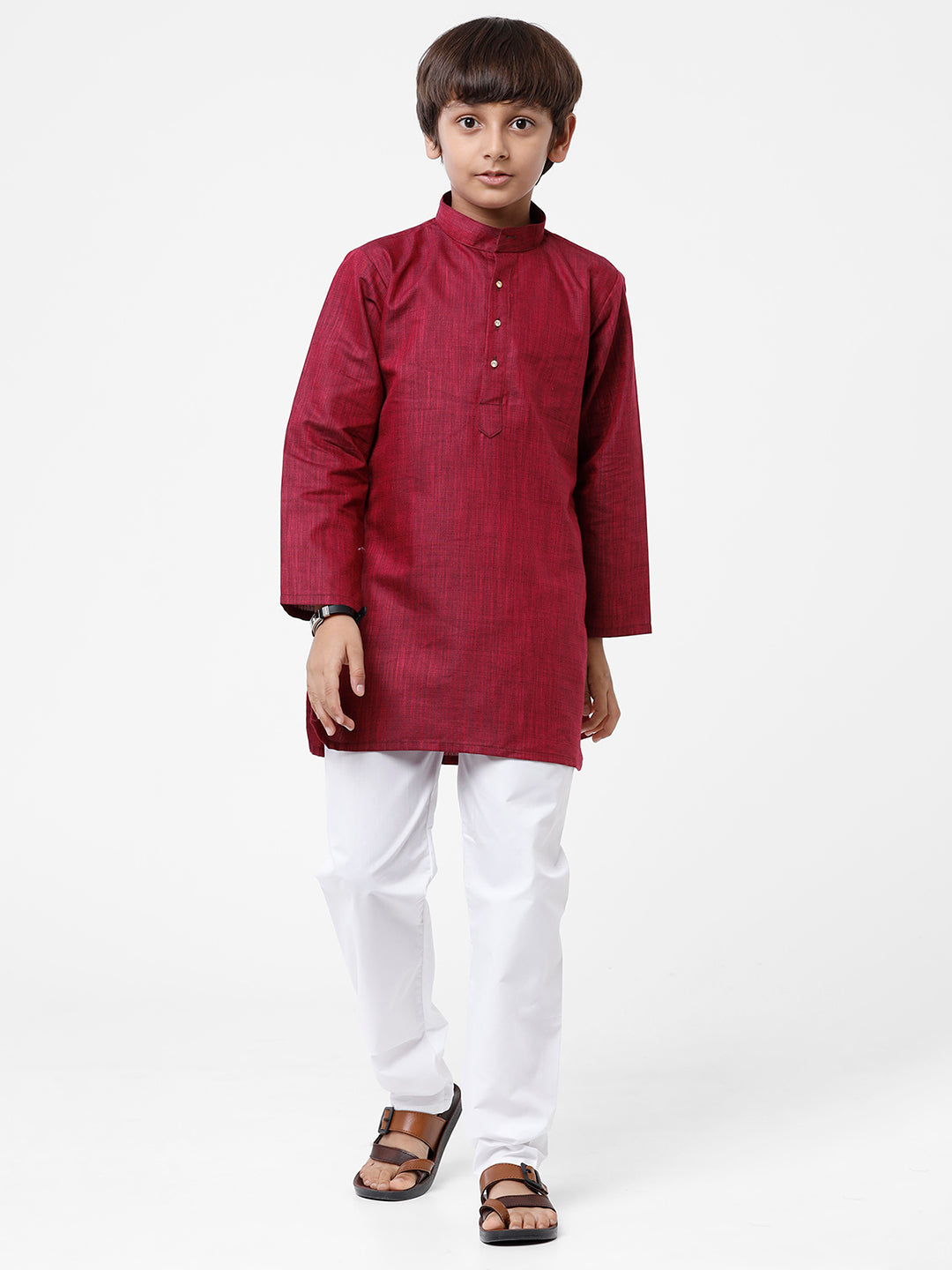 Boys Maroon Kurta With White Pyjama Set FS7