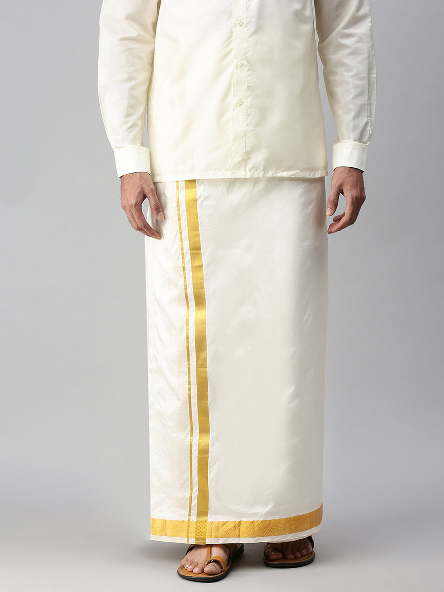 Mens Pure Silk Cream 1 1/2" Dhoti & Shirt Bit Purna Mithra-Bottom view