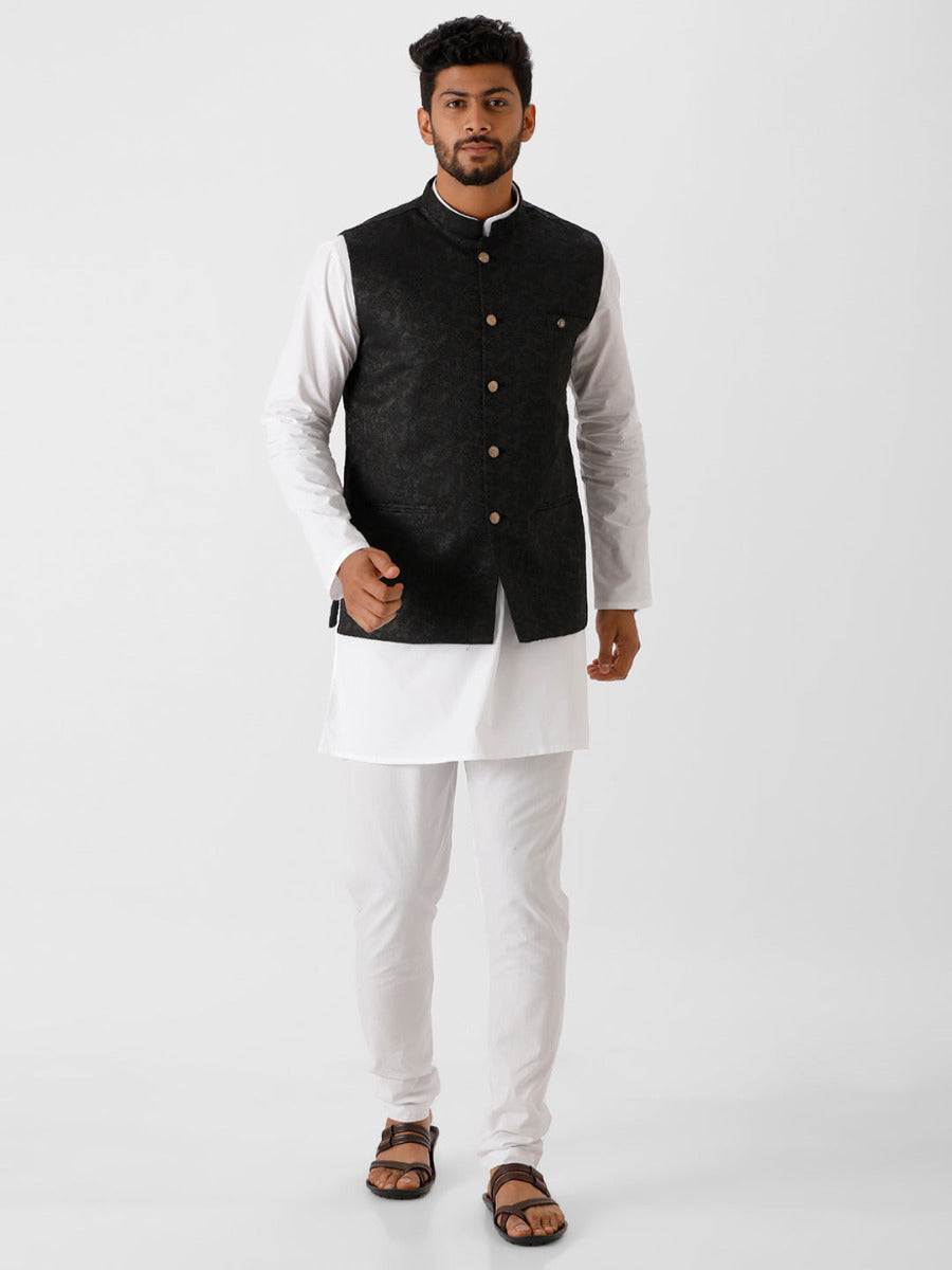 Mens Fancy Ethnic Jacket Black-Full view