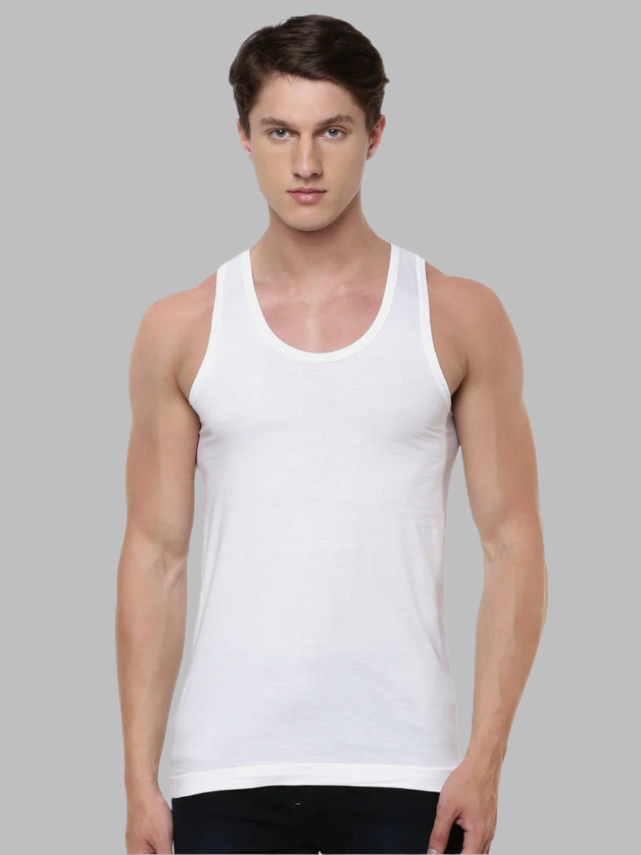 Mens Soft Combed Cotton Single Jersey White Banian RN Plus Size Acoste (2 PCs Pack)