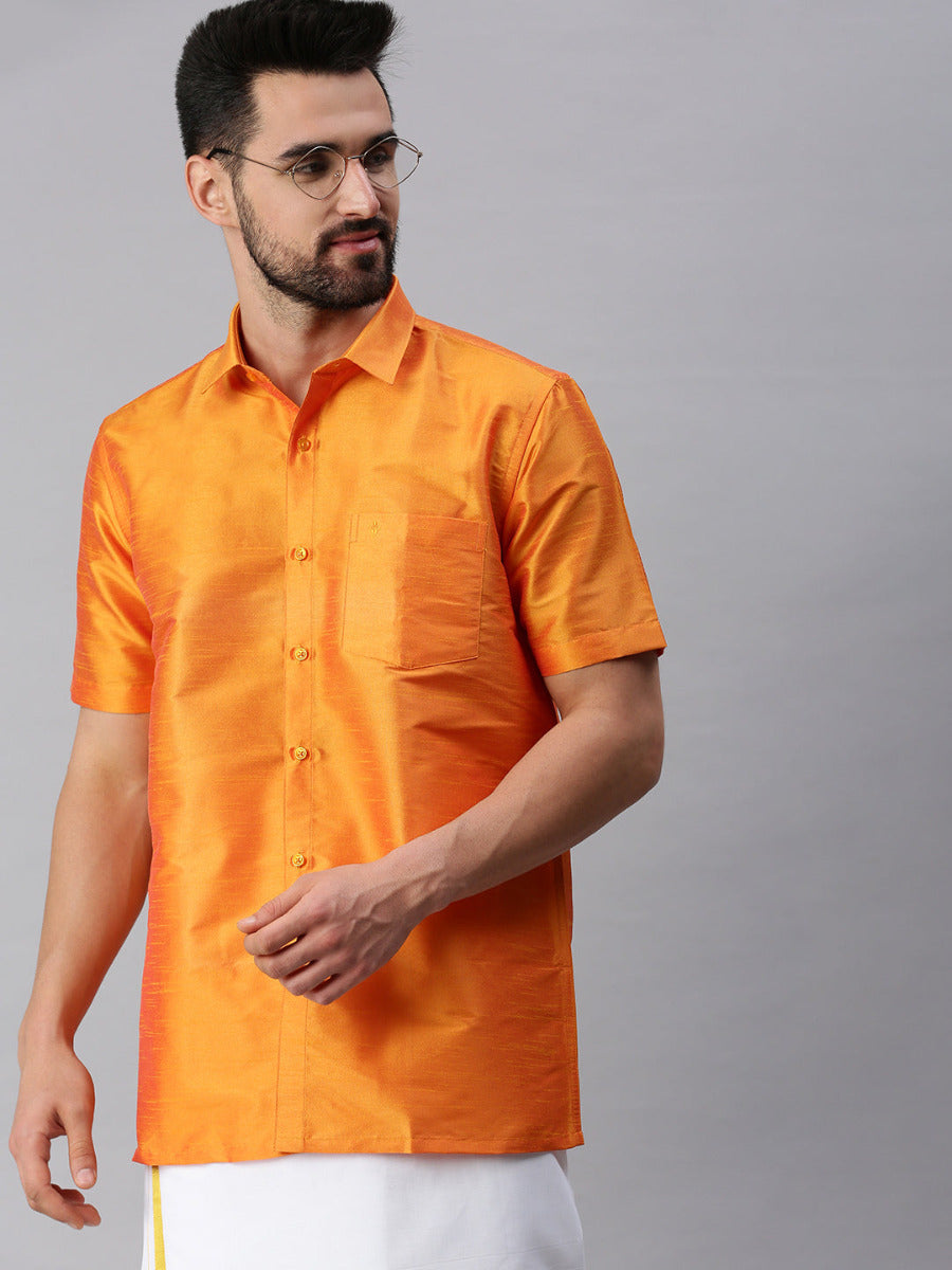 Mens Solid Fancy Half Sleeve Shirt Golden Orange-Side alternative view