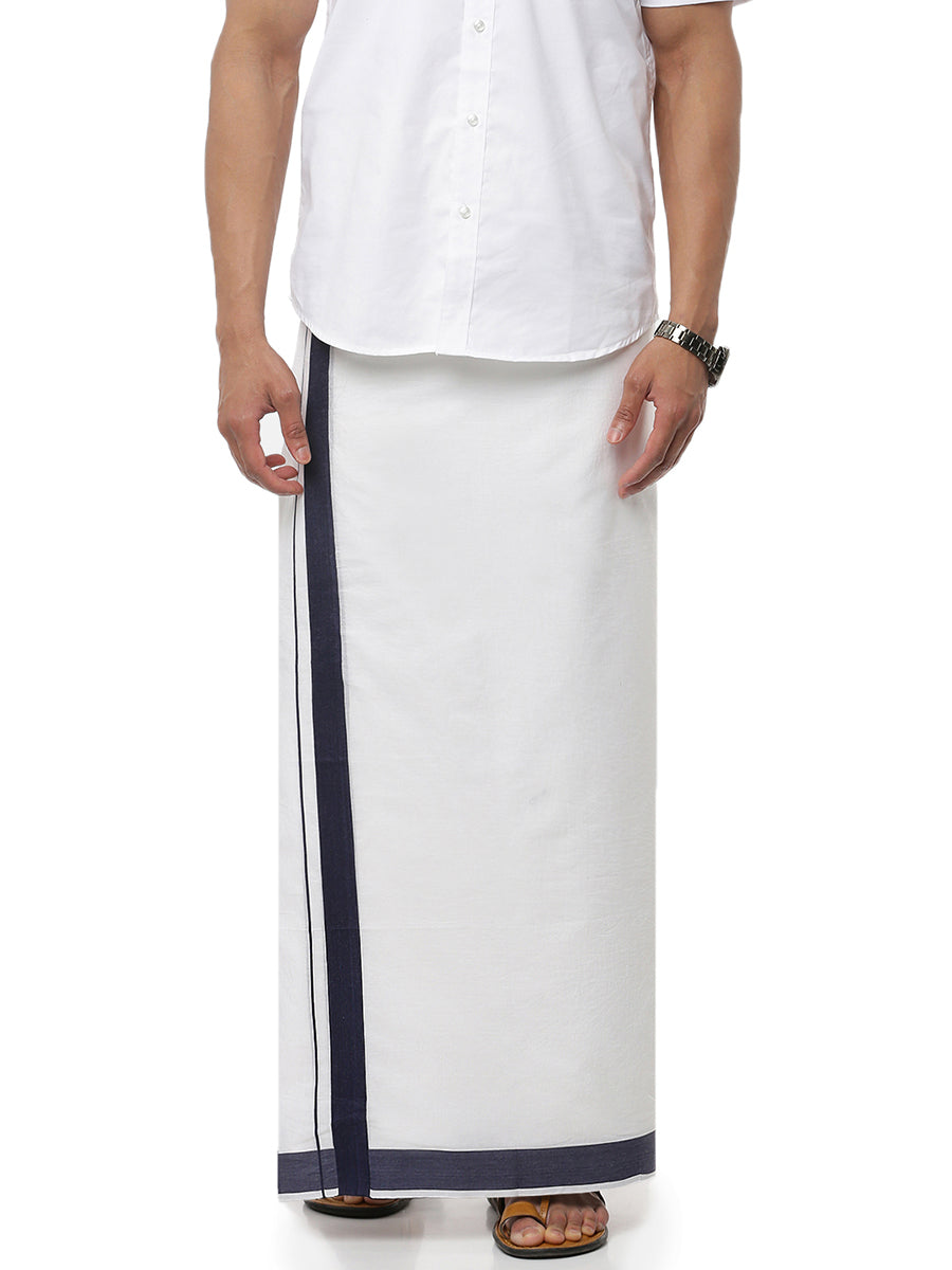 Mens Double Dhoti White with Fancy Border Panchami Spl Navy