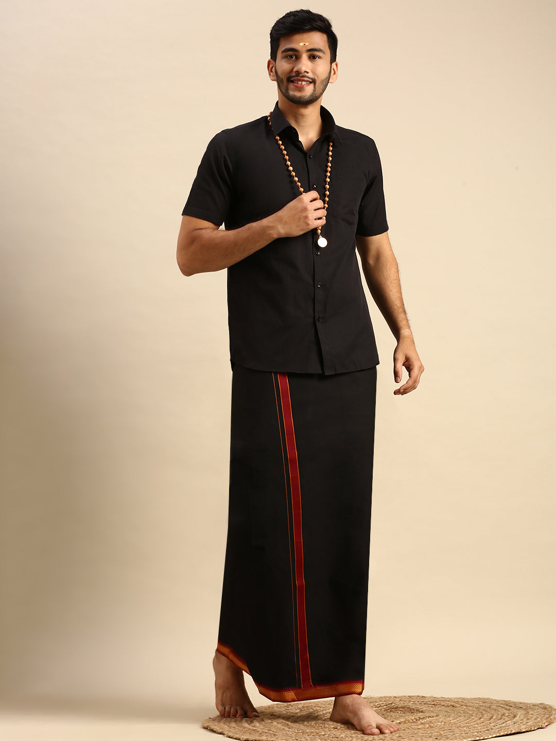 Men Devotional Shirt & Dhoti Combo Brindhavan Black