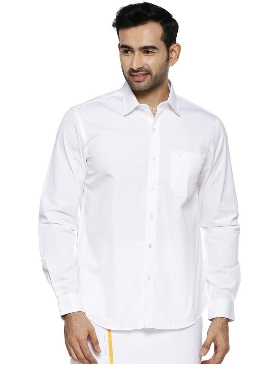 Mens Cotton White Shirt Full Sleeves Luxury Cotton-Front view