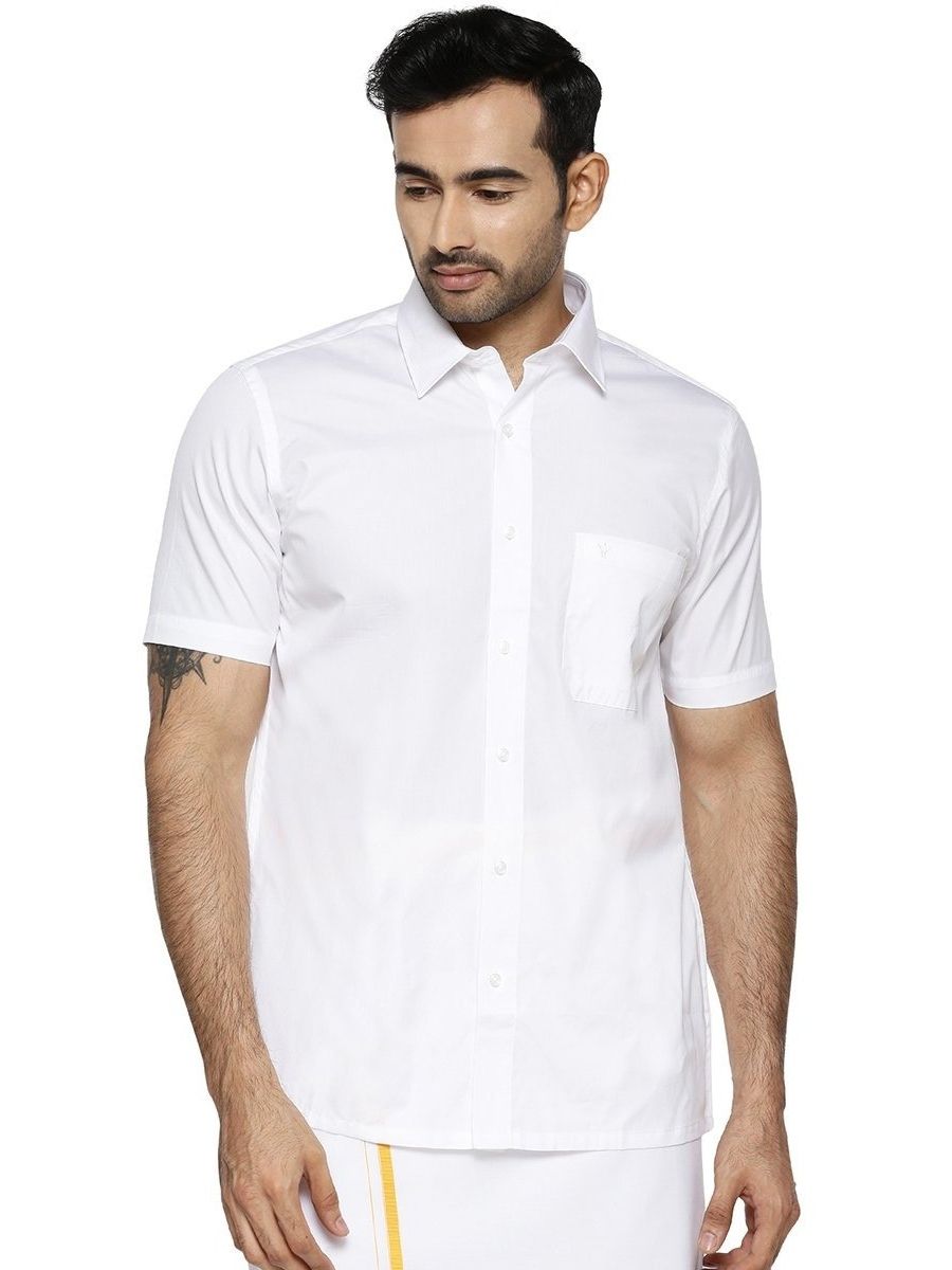 Mens Cotton White Shirt Half Sleeves Royal Cotton-Front view