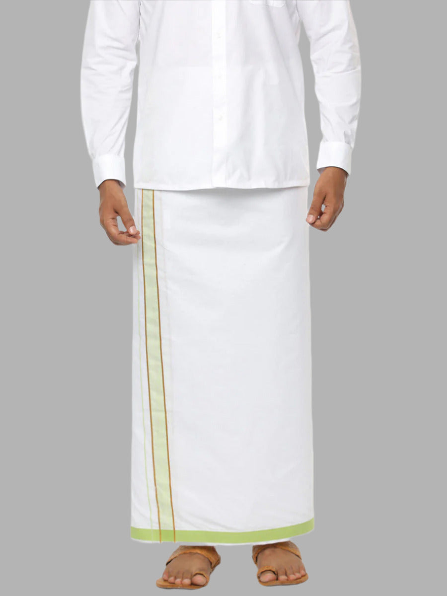Men Cotton Blend Single Layer White Dhoti with Fancy Jari Border HW06