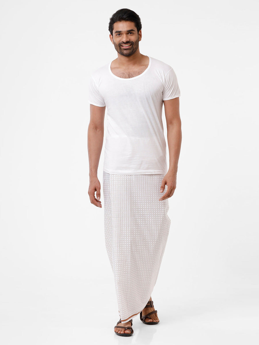 Men 100% Cotton Single Layer White Stitched Lungi Rainbow