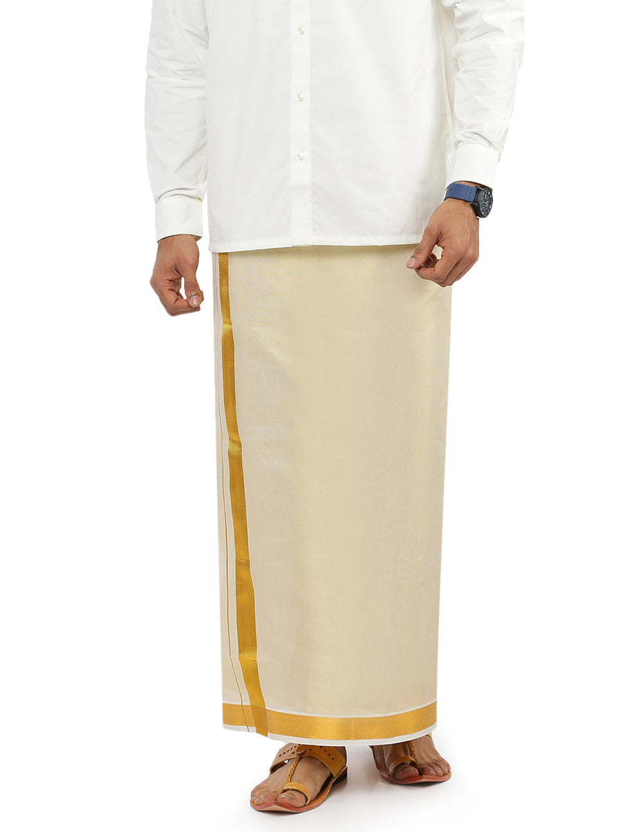 Men Tissue Single Layer Dhoti with 1 1/2" Gold Jari Border TG