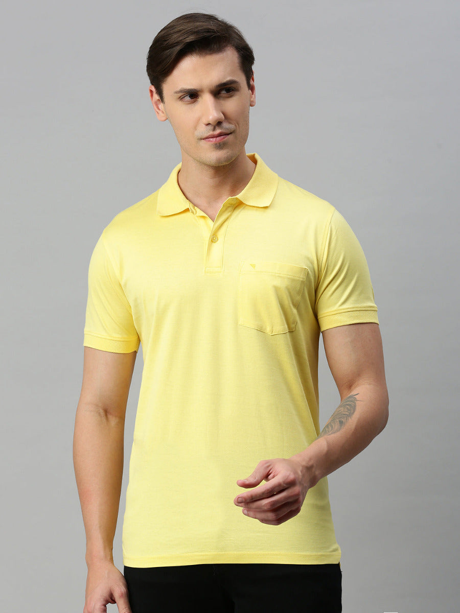 Mercerised Polo Flat Collar T-Shirt Yellow with Chest Pocket MP7