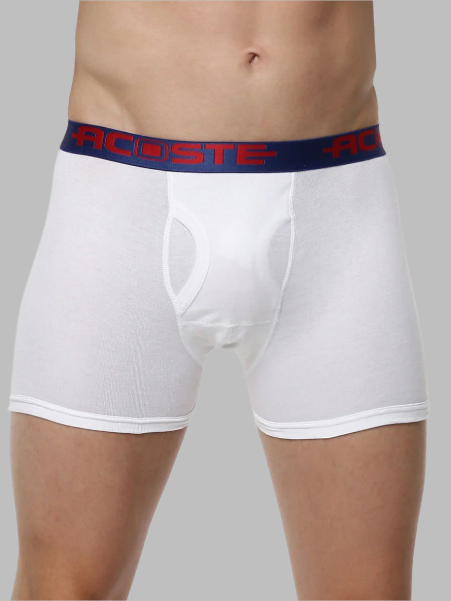 Mens Snug Fit Soft Combed 1 * 1 Rib Outer Elastic Solid White Trunks Acoste 1013 (2 PCs Combo Pack)