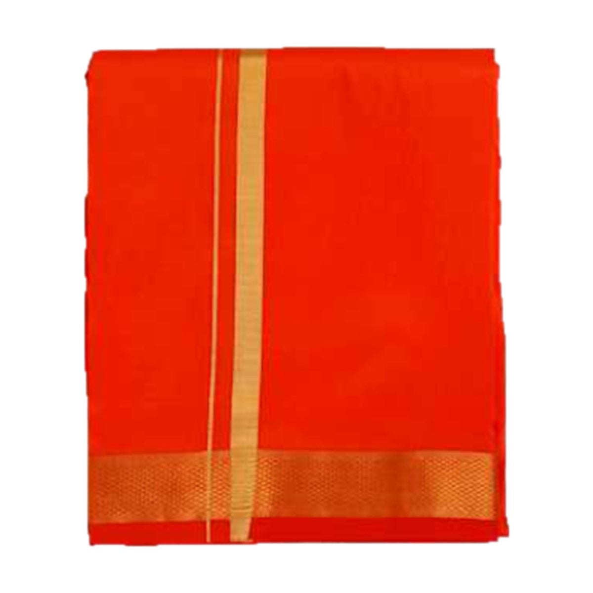 Mens Silk 1 1/2" Dhoti & Towel Prasanthi Orange-Dhoti view