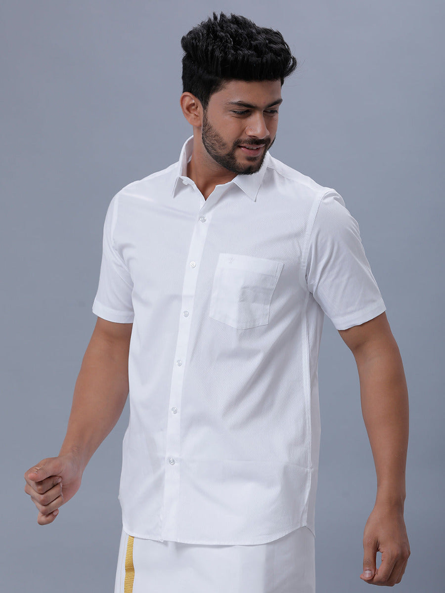 Mens Cotton White Half Sleeves Shirt Unicorn 10-Side view
