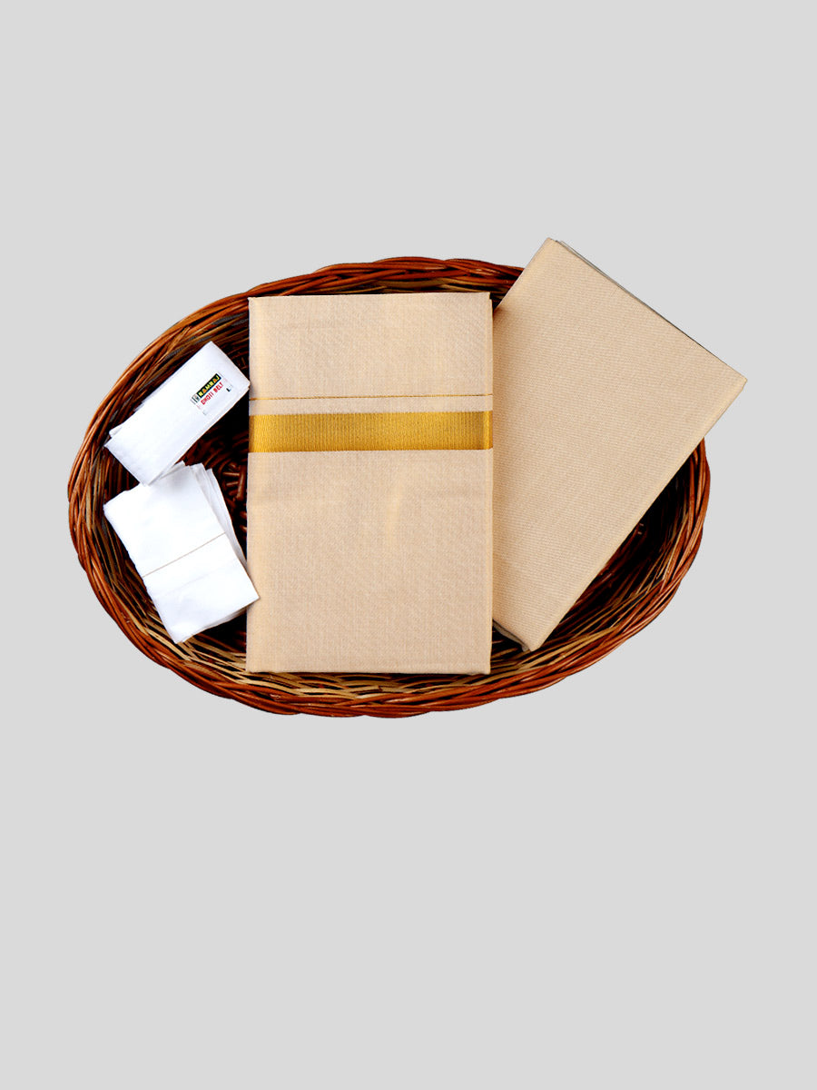 Mens Tissue Unstitched Shirt & Dhoti Celebrity Set Gold-View one