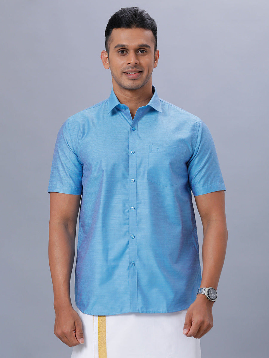 Mens Formal Shirt Half Sleeves Light Cyan T29 TE7