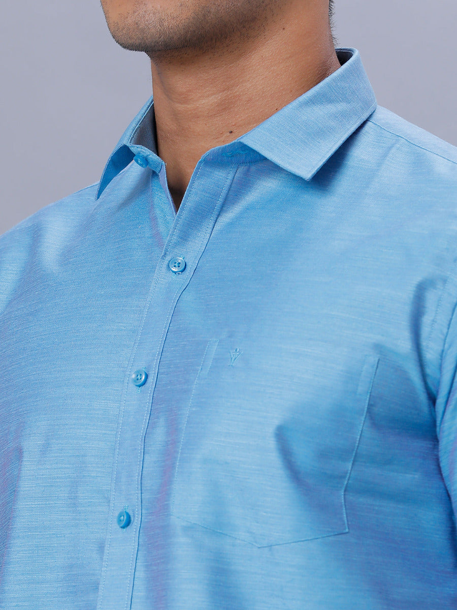 Mens Formal Shirt Half Sleeves Light Cyan T29 TE7-Zoom view