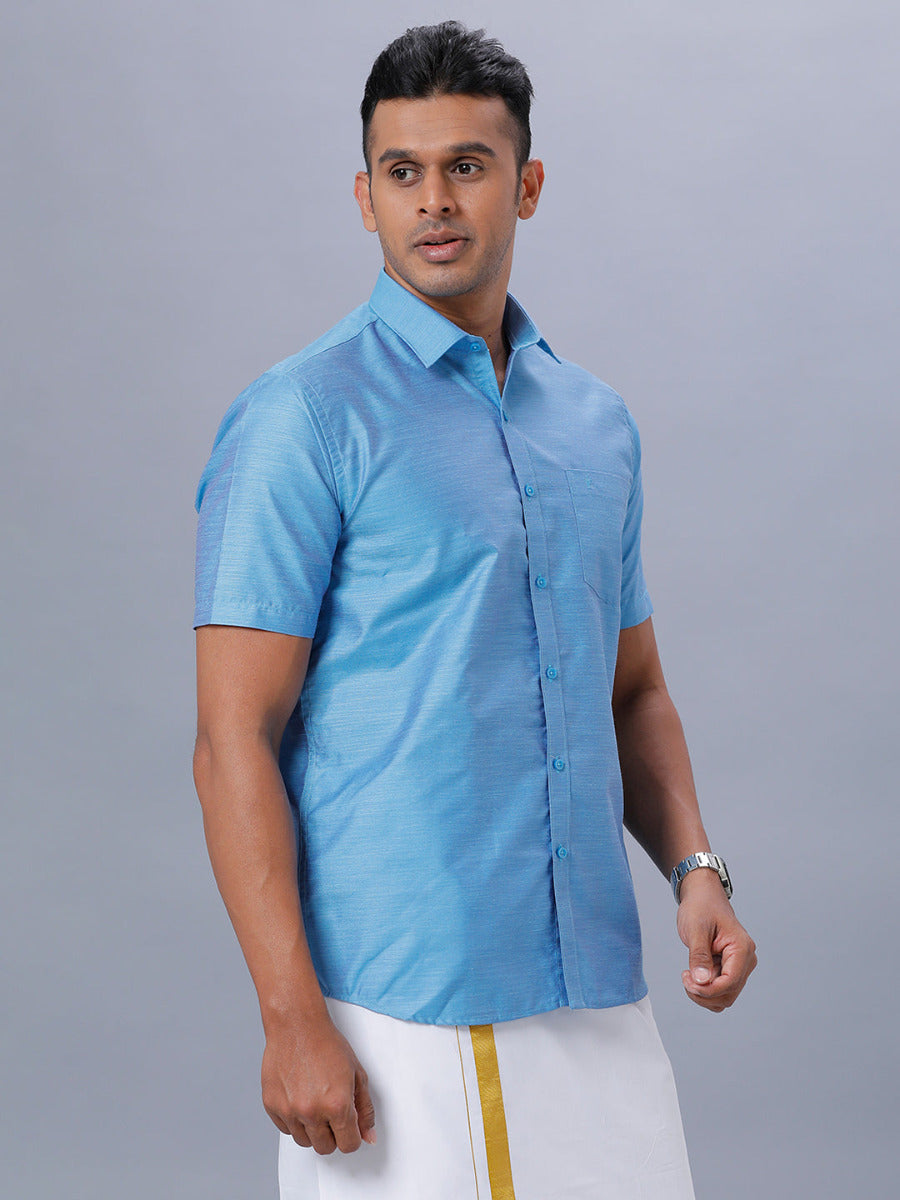 Mens Formal Shirt Half Sleeves Light Cyan T29 TE7-Side lalernative view