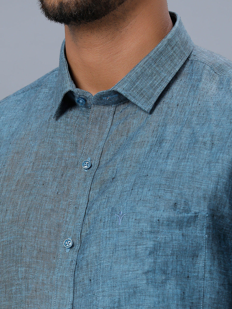 Mens Pure Linen Half Sleeves Shirt Blue L20-Zoom view