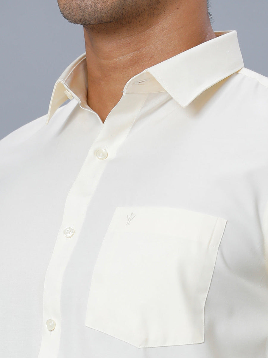 Mens Cotton Full Sleeves Cream Shirt with Gold Jari 1/2" Single Dhoti Combo-Zoom view